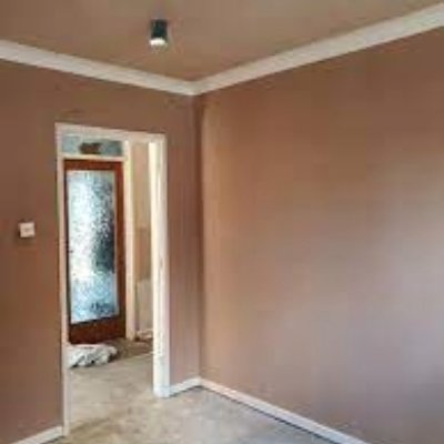 Fresh plaster walls and ceiling painted to a smooth finish