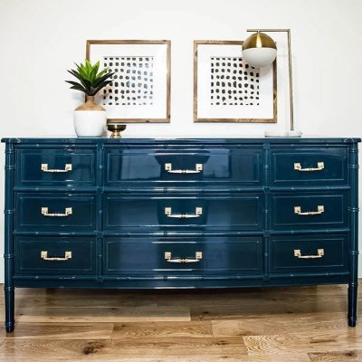 Wood furniture finished in a high-gloss paint